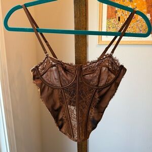 Elegant Brown Lace Bodysuit